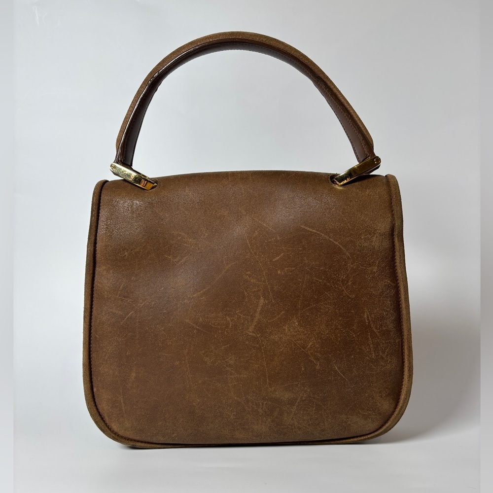 Vintage Balenciaga Brown Suede Bag – 70s Top Handle with Gold Turn Lock - Picture 3 of 9